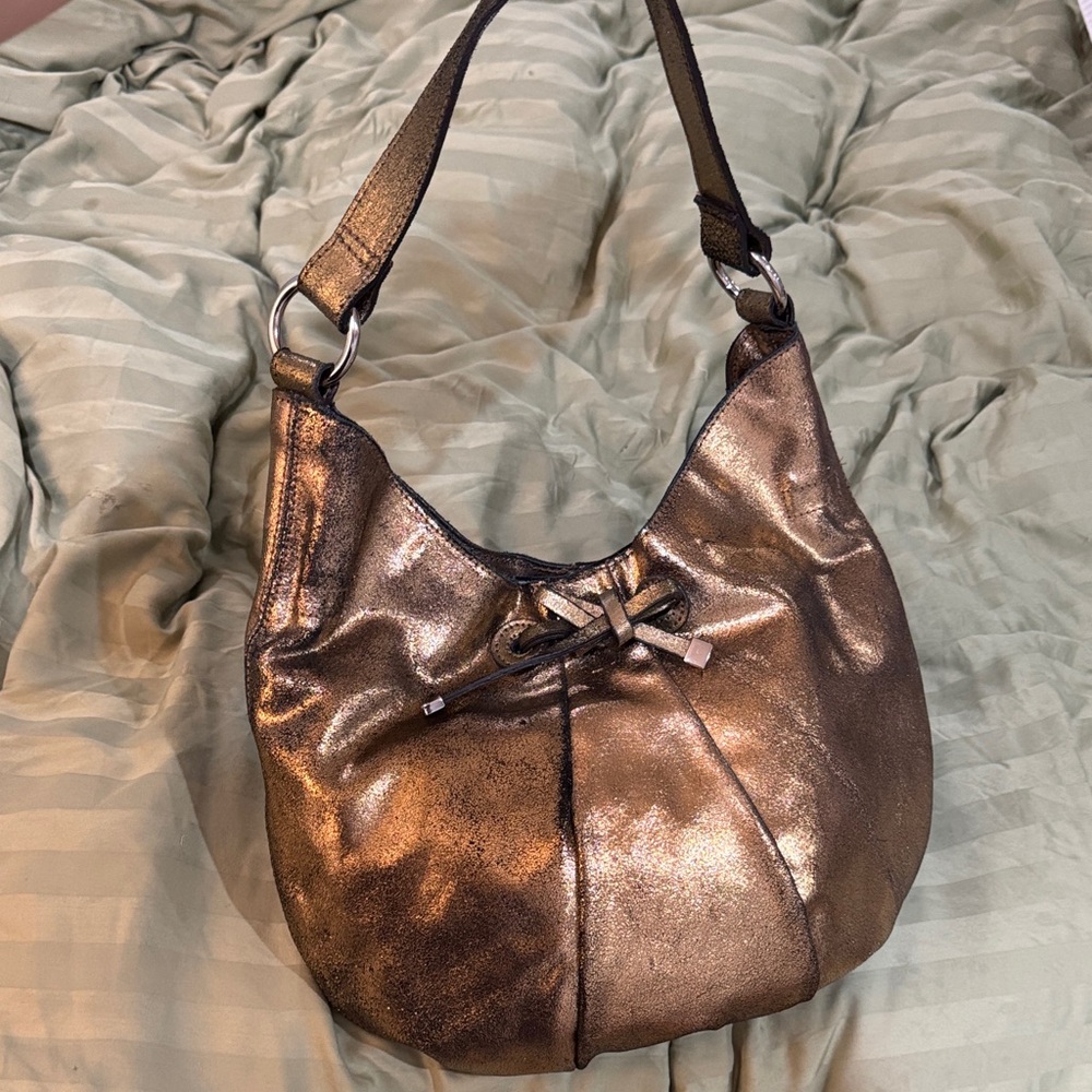 NWOT Kate Landry 100% Leather Metallic Bronze Hobo Bag